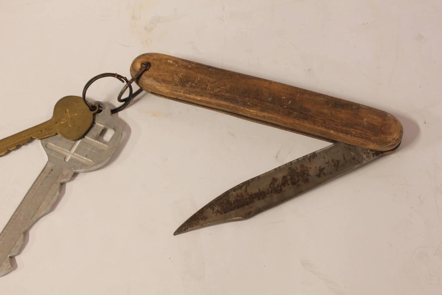 Vintage Folk Art giant pocket knife with keys.
