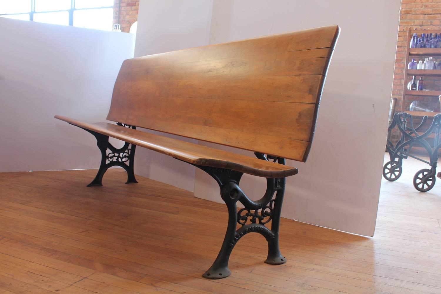 Antique American School wood bench with cast iron bases. More available.