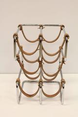 Stylish Mid-Century Chrome and Leather Wine Rack
