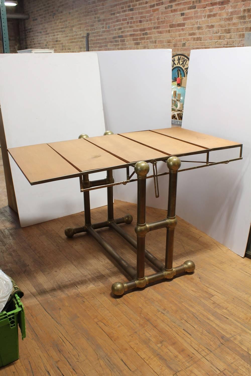 Industrial Antique Country Store Baker's Brass and Wood Shelves/Table For Sale