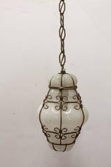 Vintage Seguso Murano White Glass Cage Pendant Light, 2 available