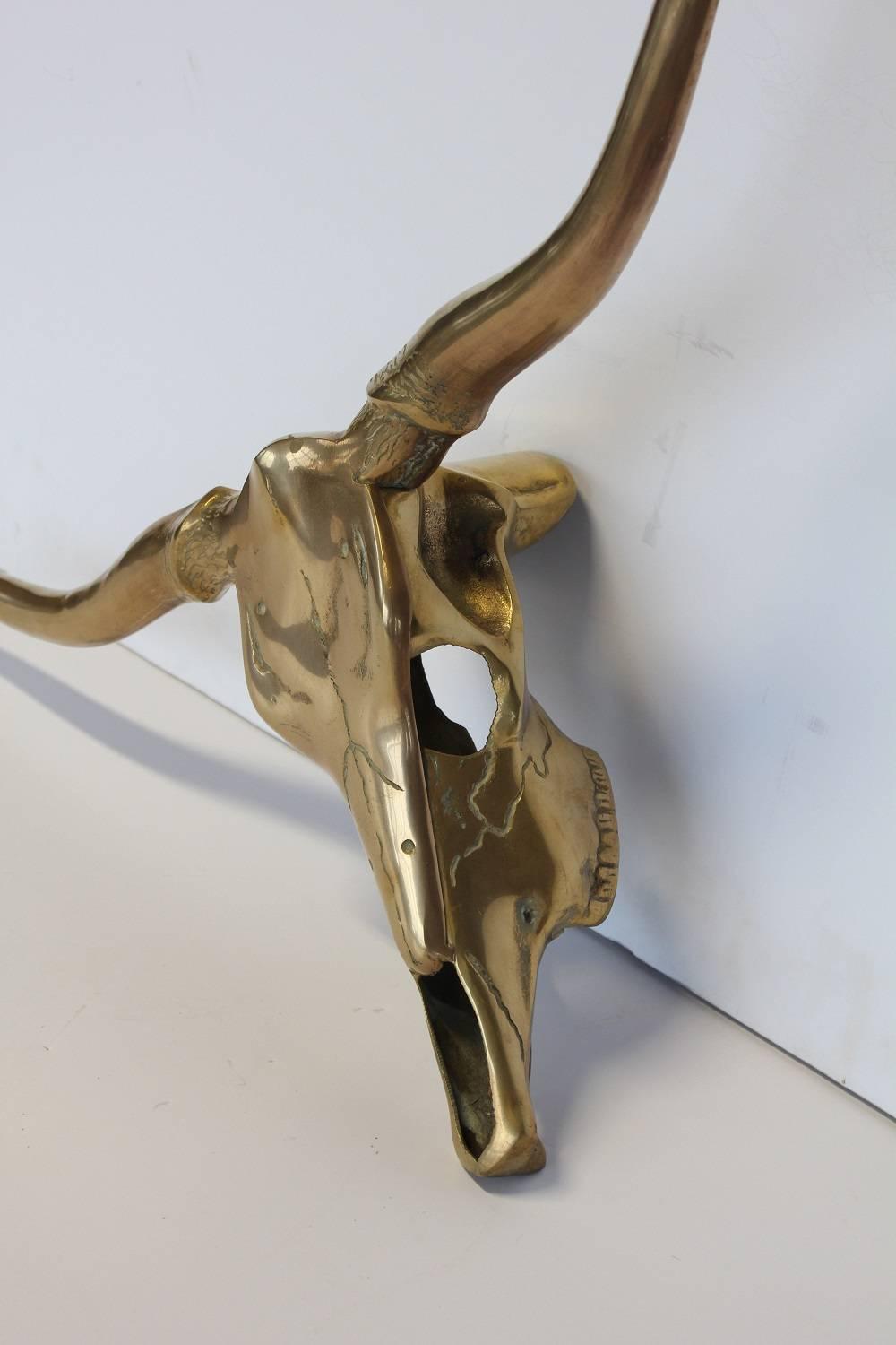 Vintage Brass Longhorn Skull Wall Sculpture For Sale at 1stdibs