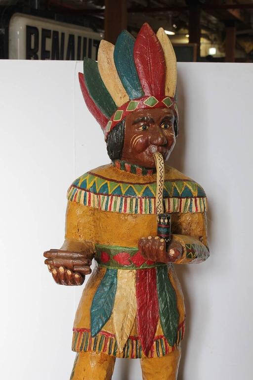 Original American Carved Cigar Store Indian Advertising Statue at