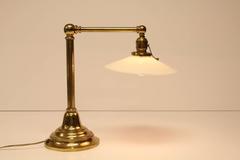 Antique Library Brass and Milk Glass Table Lamp