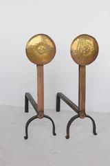 Stylish American Hand-Hammered Brass Andirons