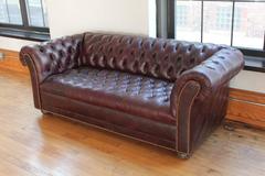 Vintage Distressed Burgundy Leather Chesterfield Sofa