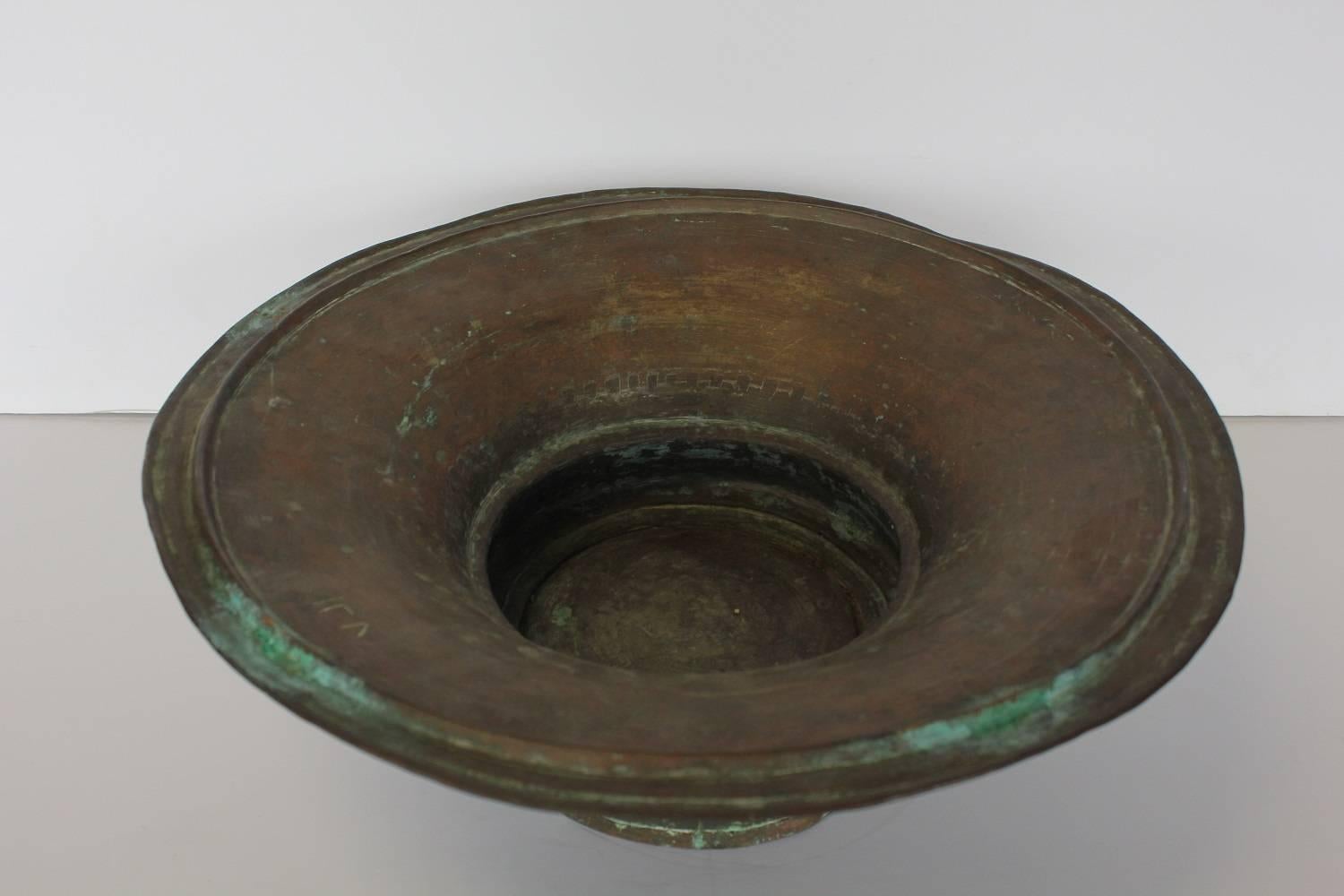 Large Antique Hand-Hammered Copper Footed Bowl