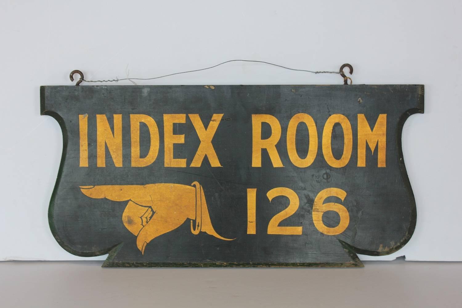Antique double sided hand-painted library sign.