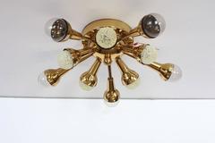 Mid-Century Flush Mount Brass Sputnik Chandelier