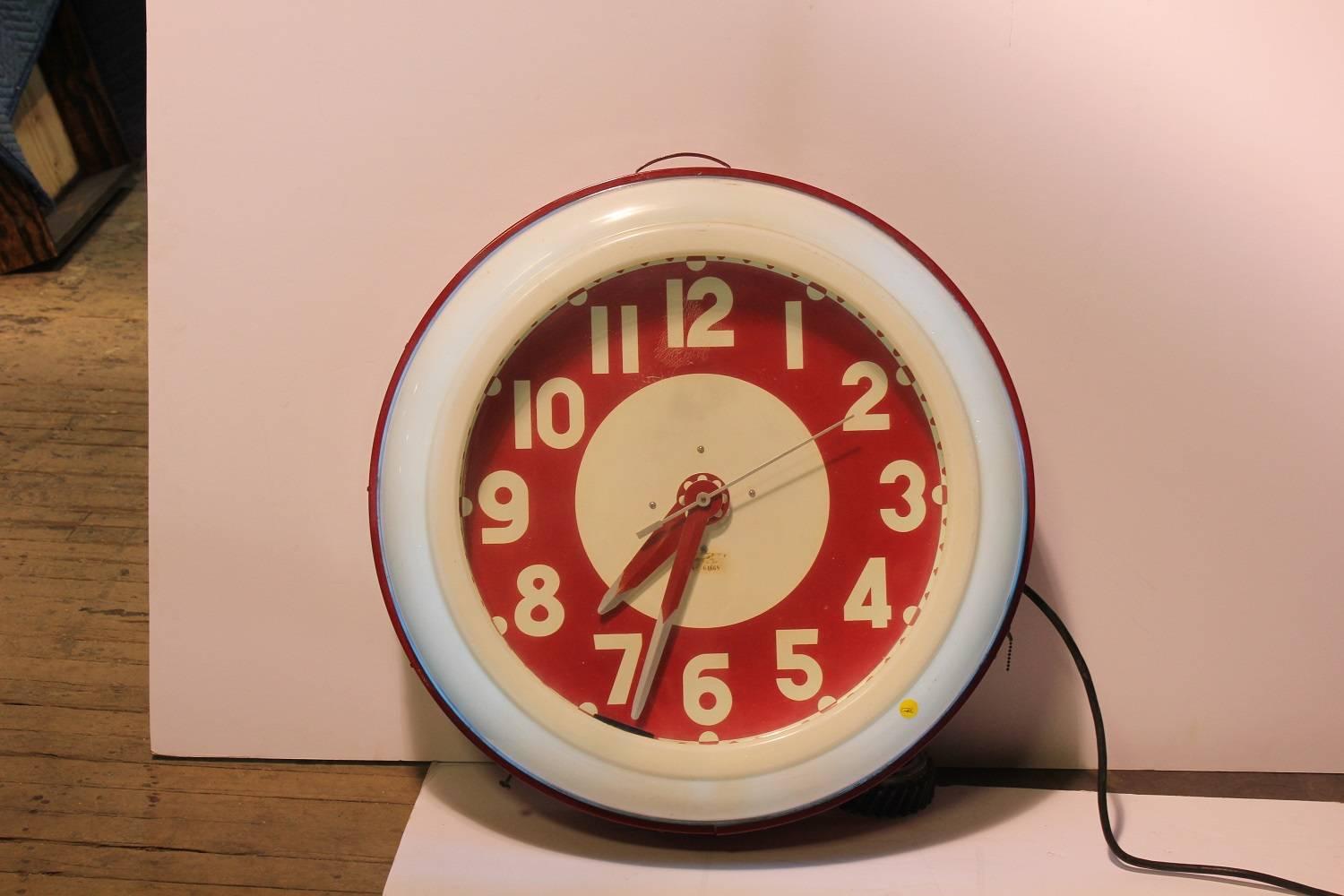 1930s neon clock by Cleveland Clock Company.