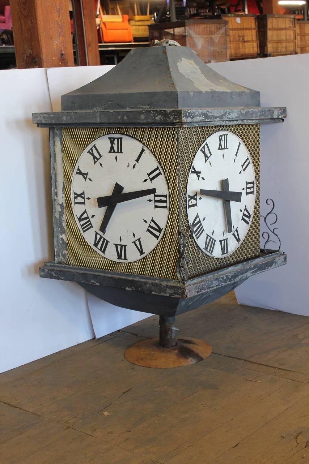 Large antique three sided outdoor bank clock.
