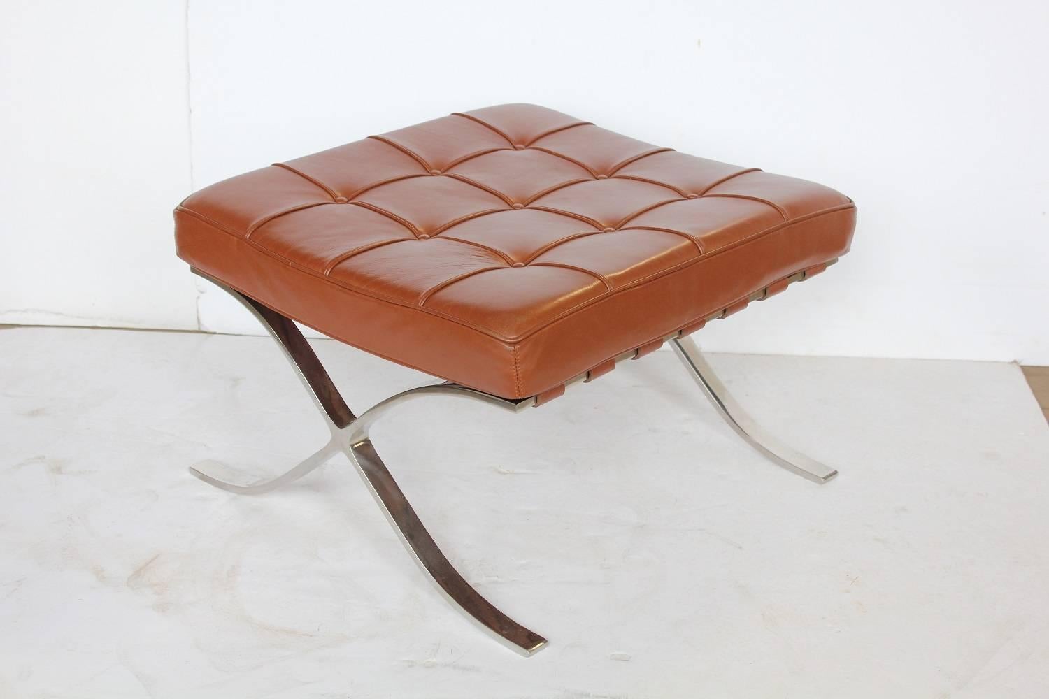 Mid-Century chrome X-base and tufted leather bench.