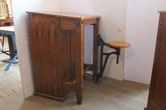 Antique American Drafting Table with Swing Out Seat