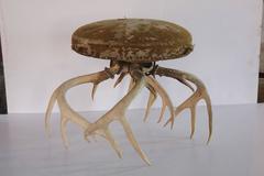 Antique American Suede and Horn Stool