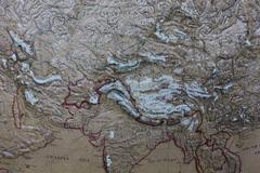 Large 1900s Relief Map of Asia