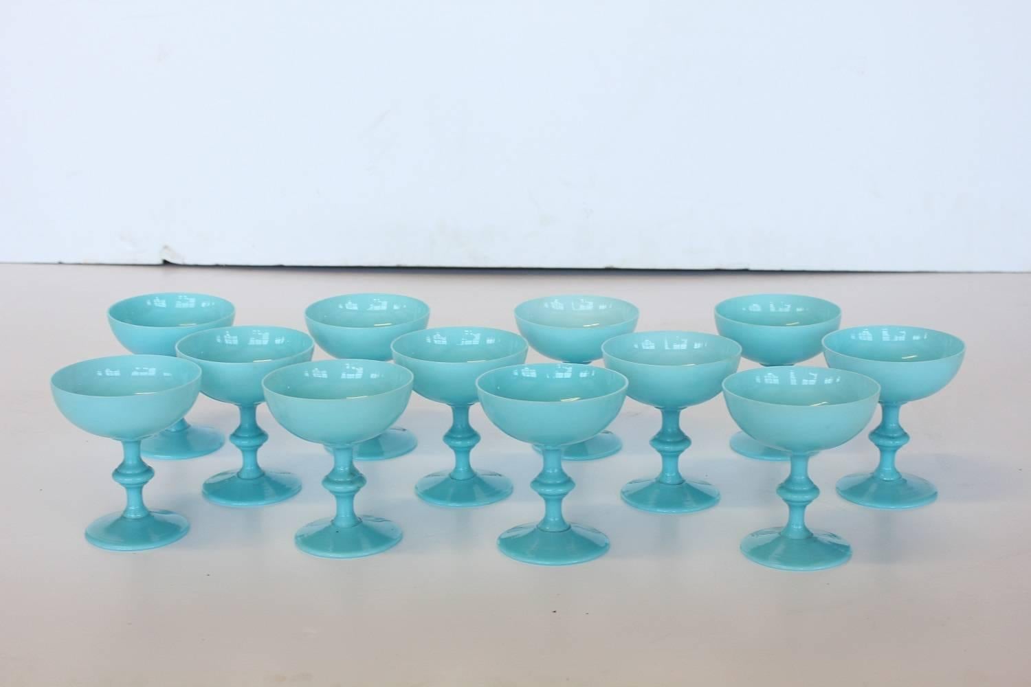French blue opaline glassware by Portieux Vallerysthal.
