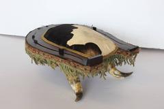 Antique American Folk Art Cowhide and Horn Foot Stool