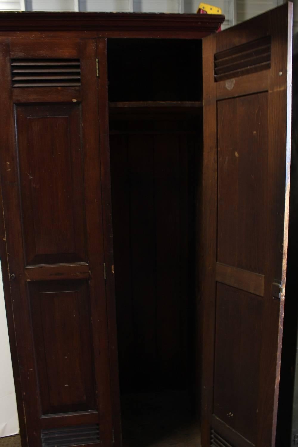 Antique American school wood lockers.