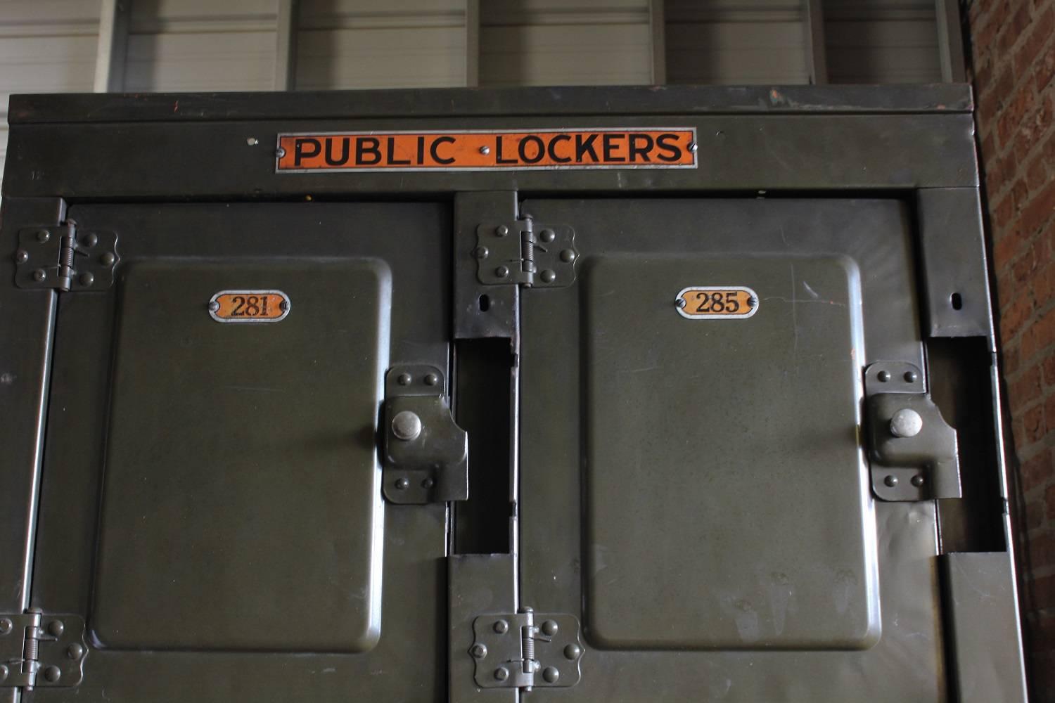 Early 20th century train station metal public lockers.