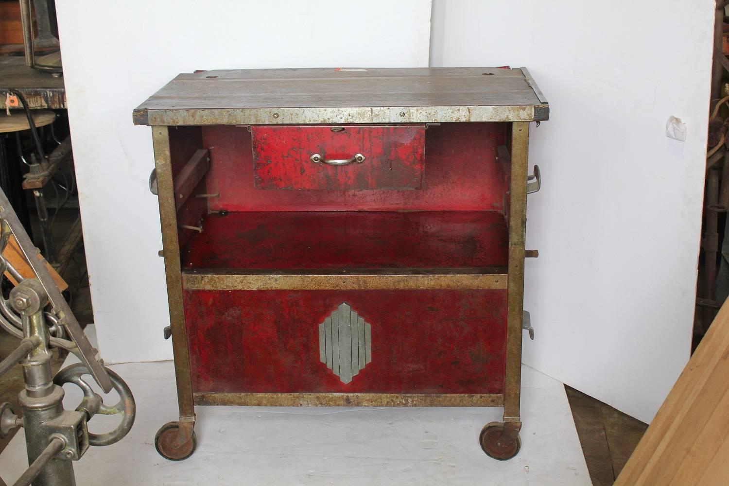 Art Deco auto shop metal cart/bar cart.