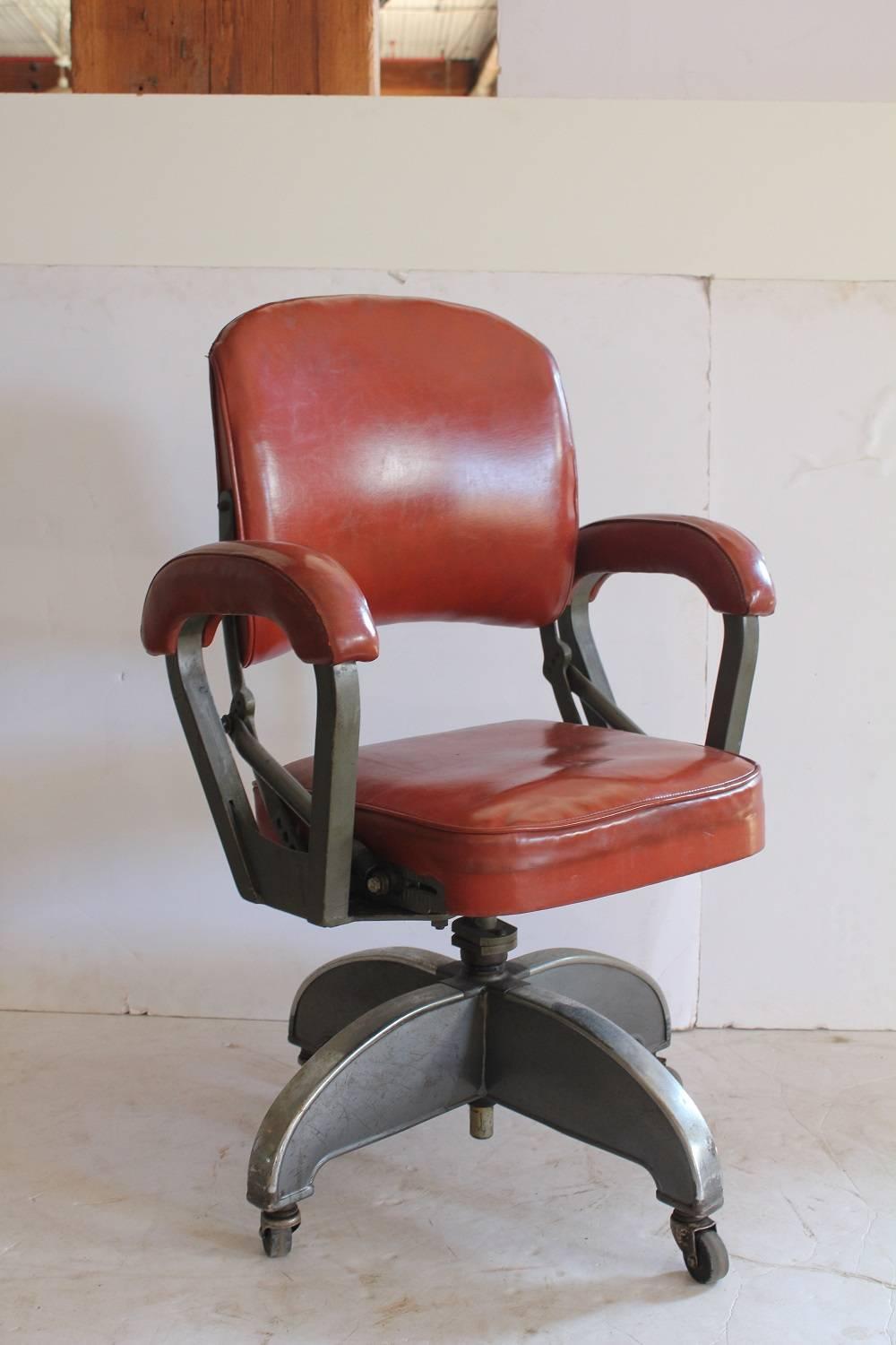 Stylish Art Deco Leather and Metal Desk Chair For Sale at 1stdibs