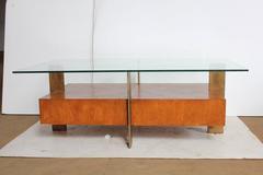 Modern Wood and Metal Coffee Table with Glass Top