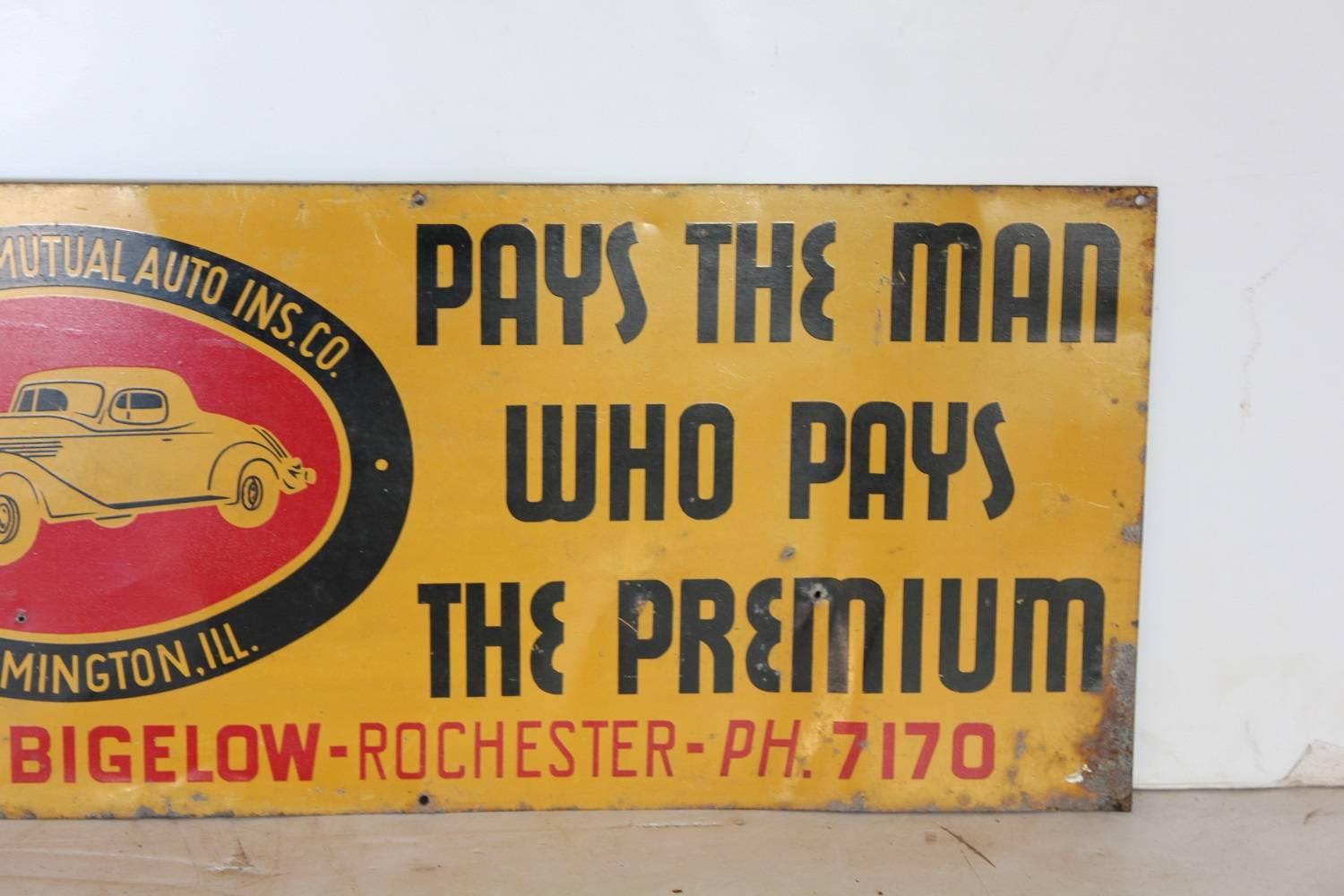 1930s auto insurance advertising tin sign 
