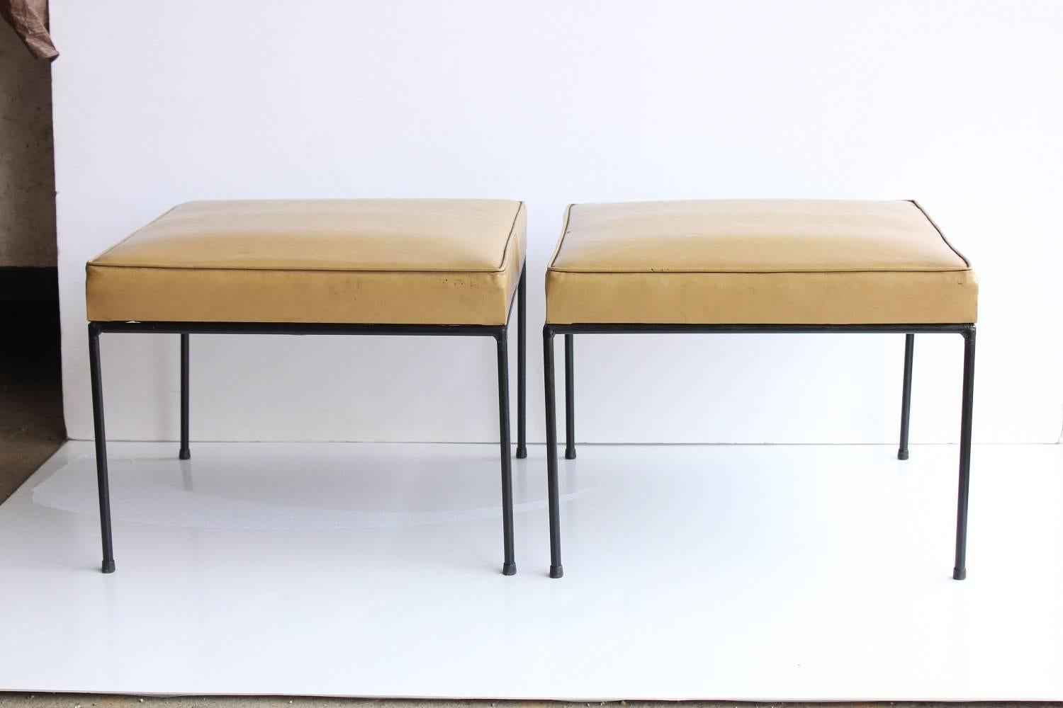1950s leather and iron benches by Paul McCobb.