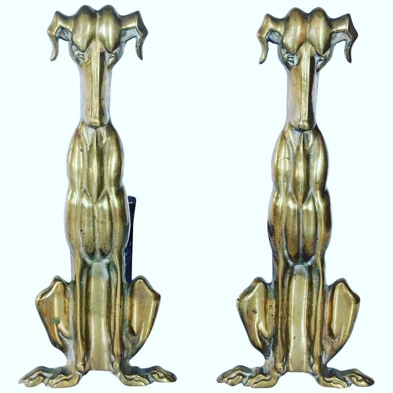 Art Deco brass andirons.