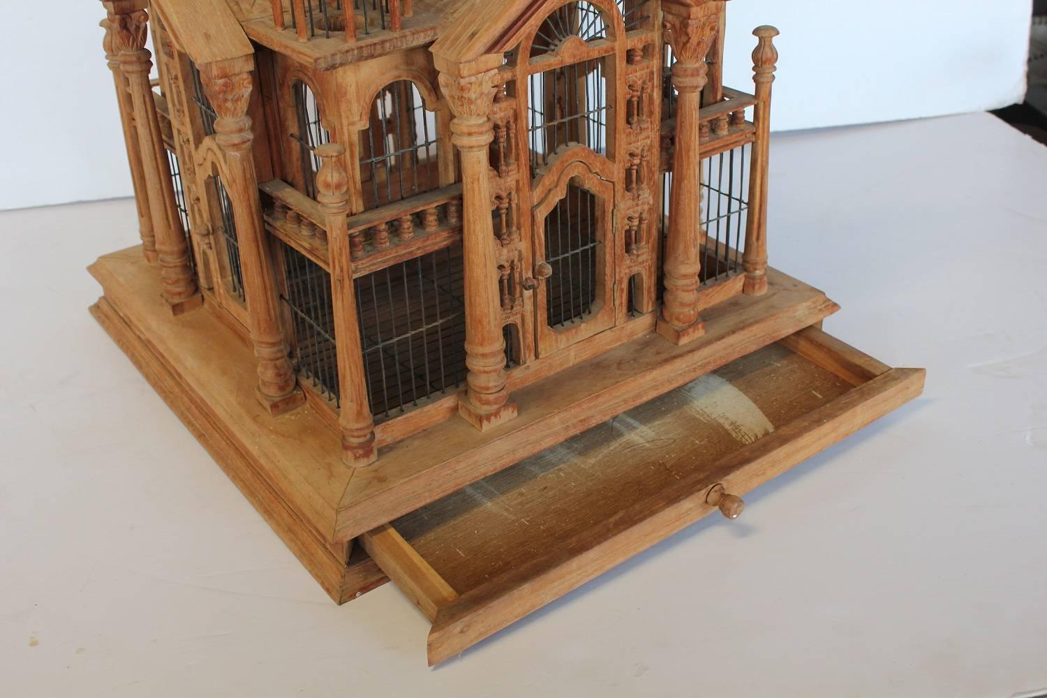 Large Antique Architectural Hand-Carved Bird Cage In Good Condition In Chicago, IL