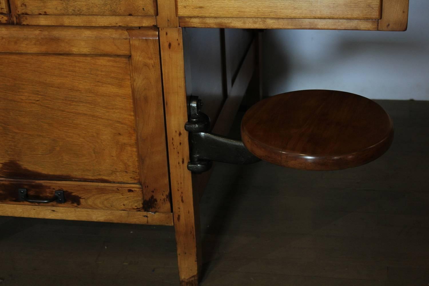 Schoolhouse 1920s American Double Sided Science Laboratory Table with Swivel Stools