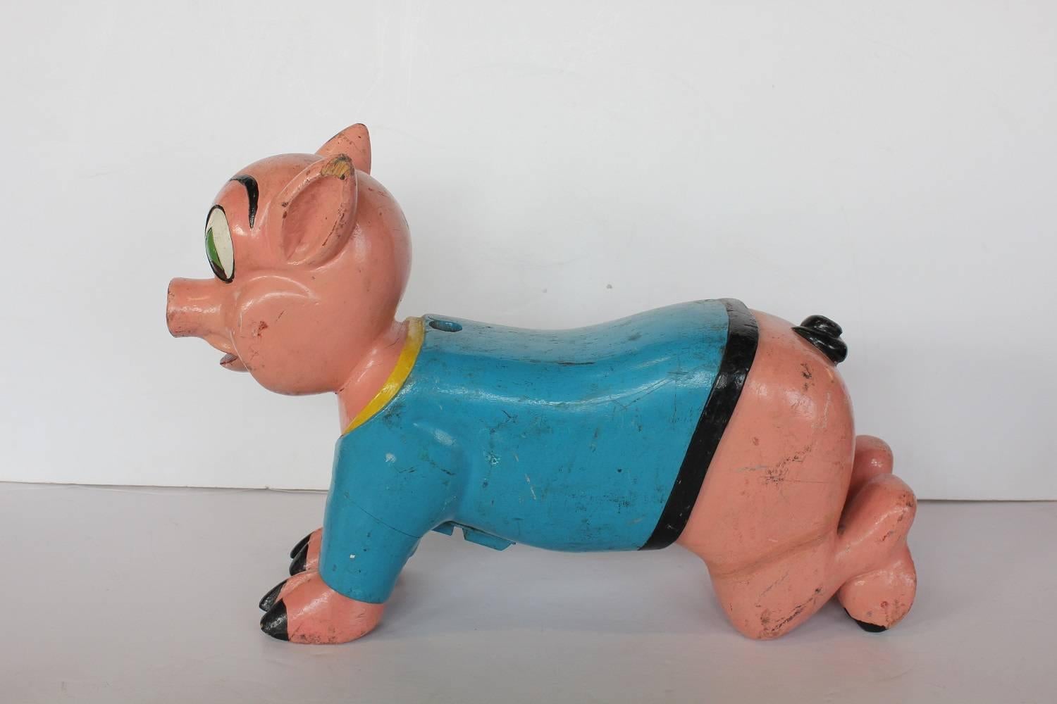 1930s carnival hand-painted wood pig ride
