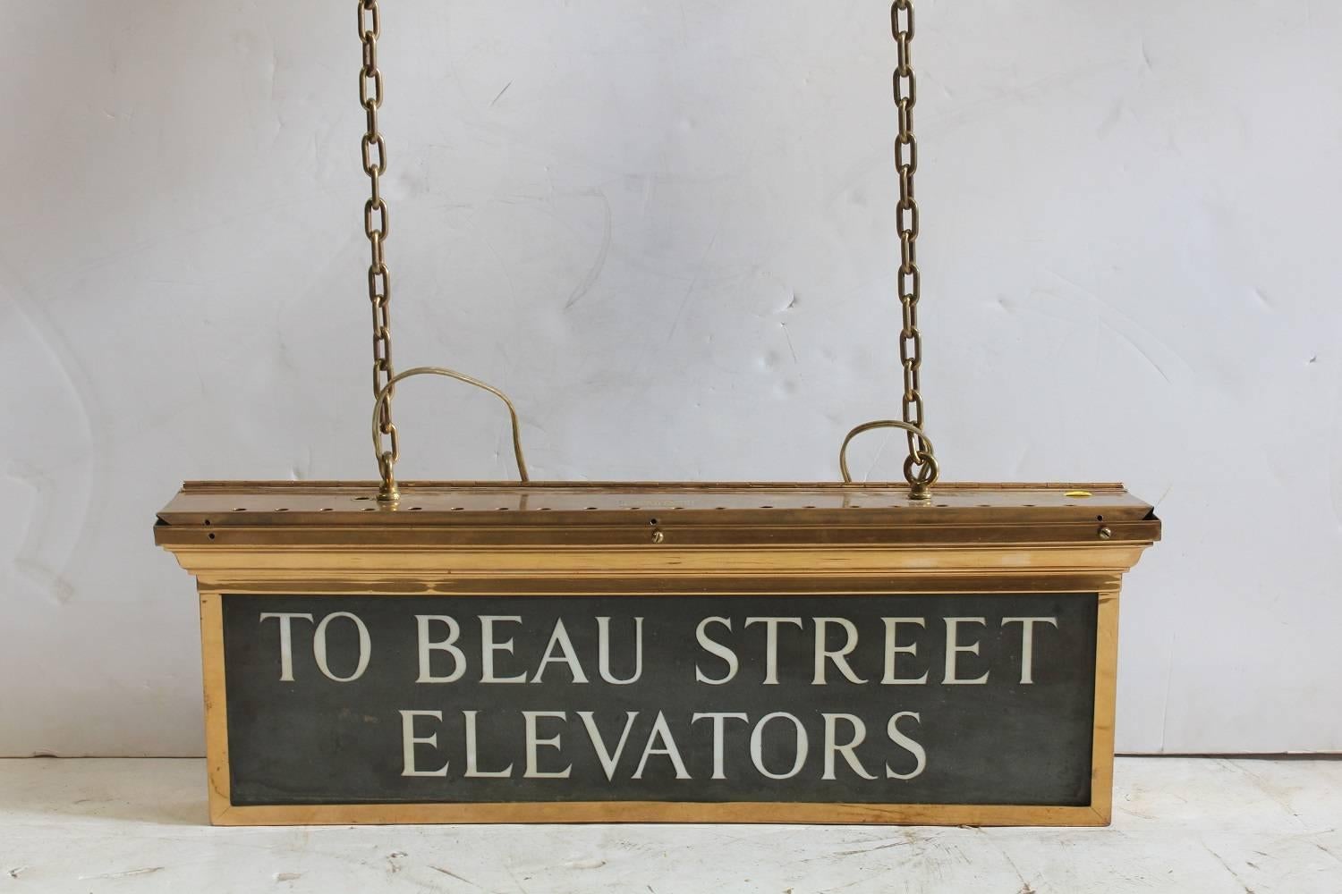 Antique double sided light up brass sign 