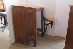 Antique American Drafting Table with Swing Out Seat
