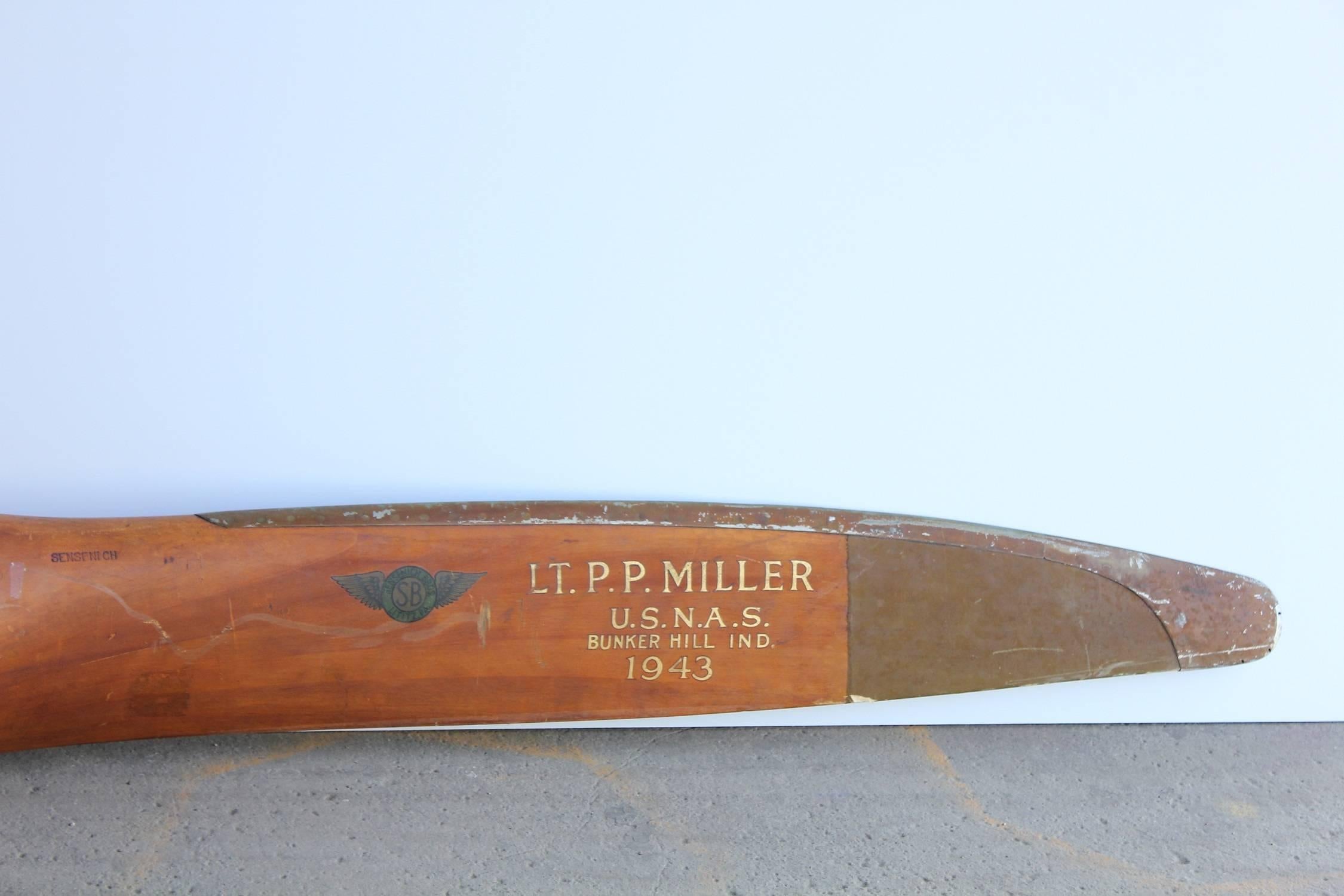 Large 1940s wooden airplane propeller by Sensenich Bros.