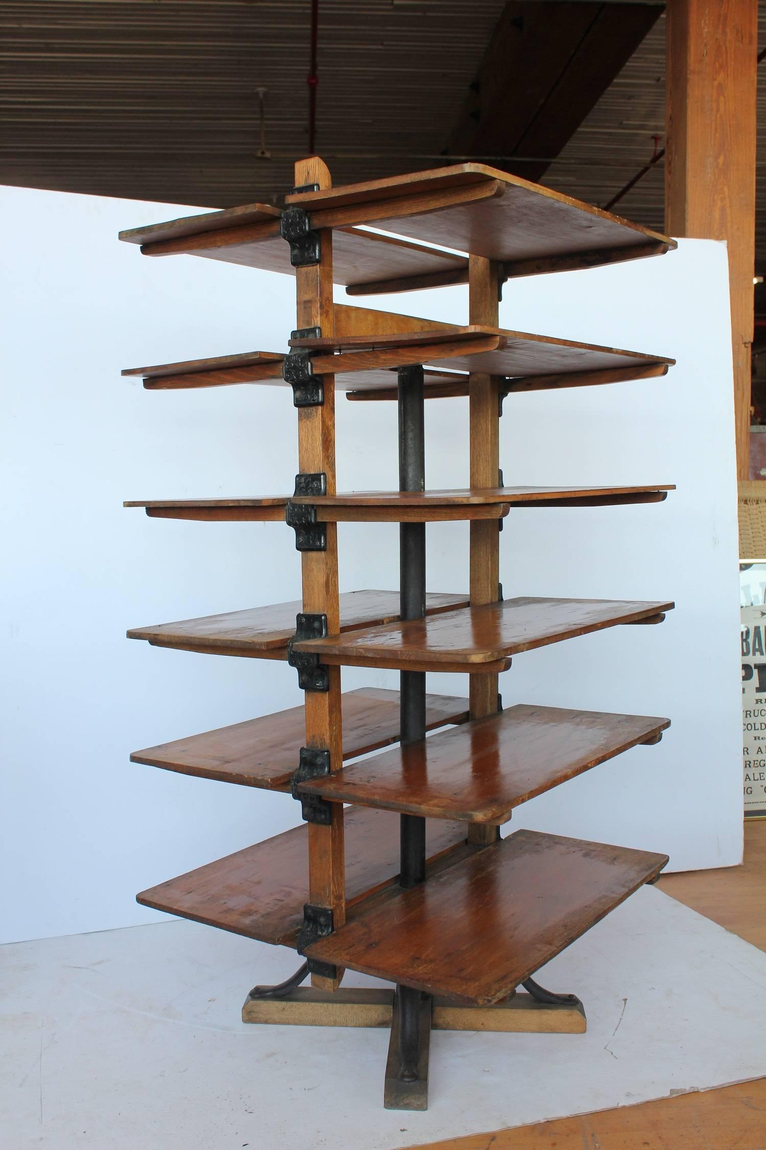 1890s revolving shelves by Danners goods company. It came from an old dry goods store.