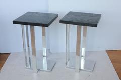 Modern American Chrome and Ebonized Wood Side Tables