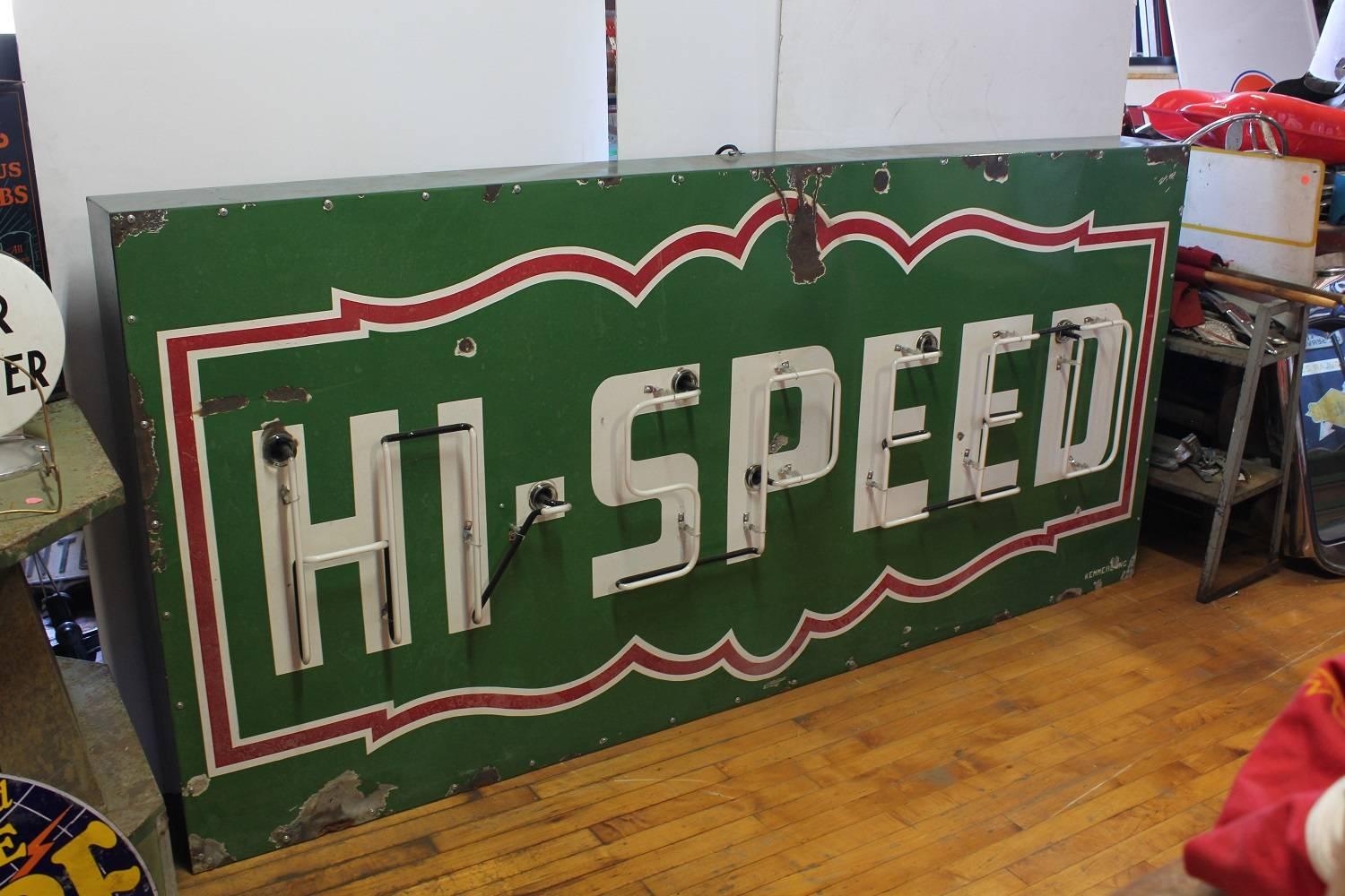 Porcelain And Neon " High Speed" Gas and Oil Sign, 1930s