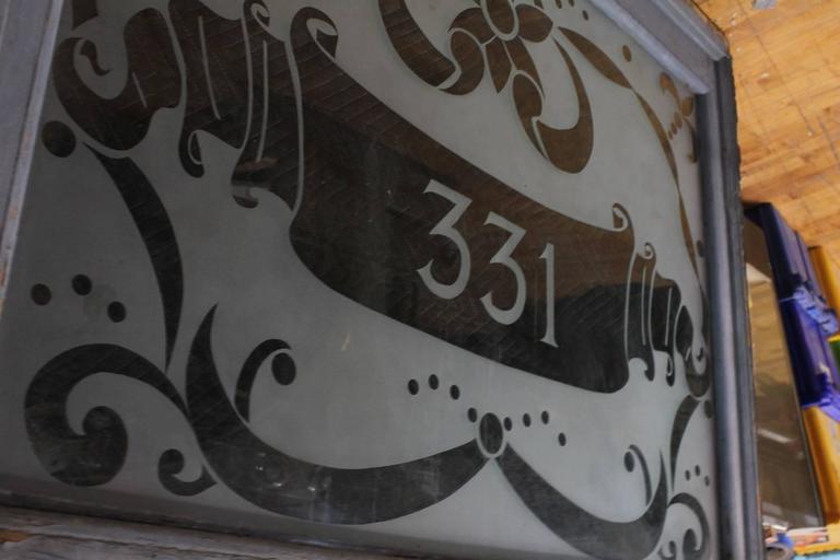 1800s Department Store Decorative Etched Glass Window For Sale at 1stDibs