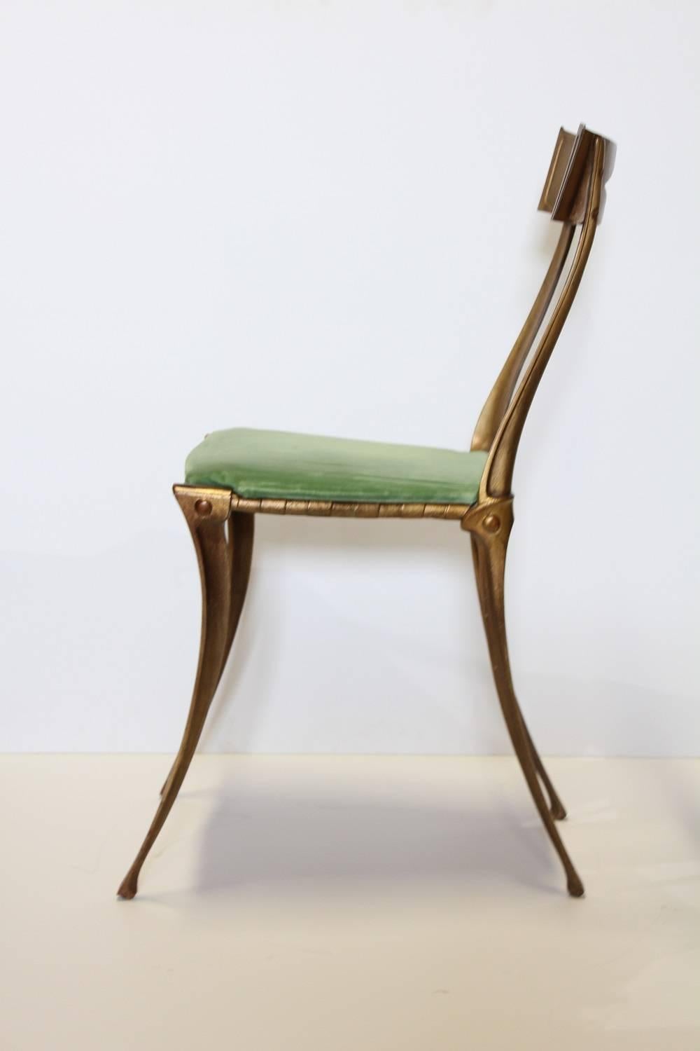 Italian Klismos Neoclassical Gold Leaf Metal Chair by Palladio In Excellent Condition In Chicago, IL