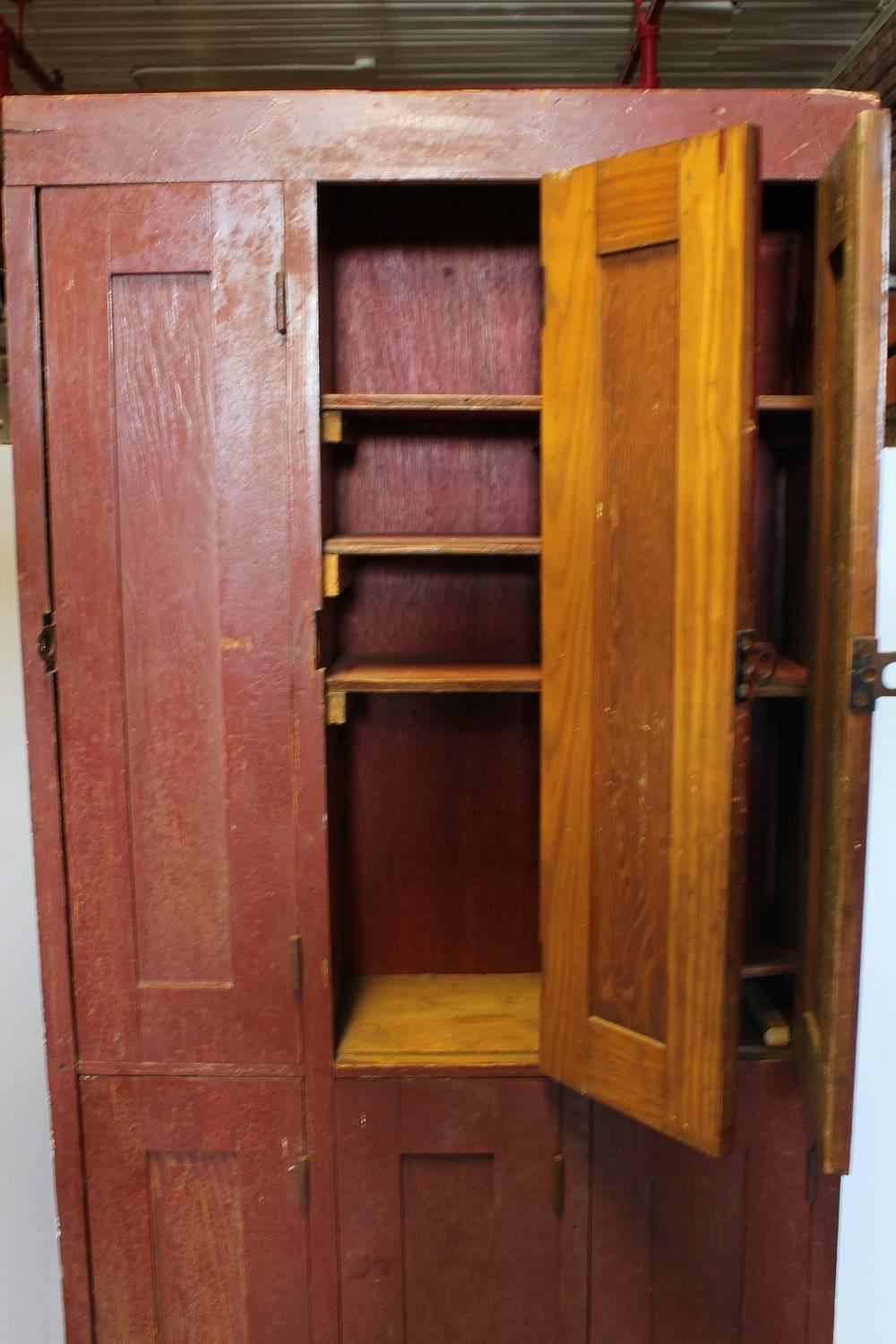 Antique American school six doors wood lockers.