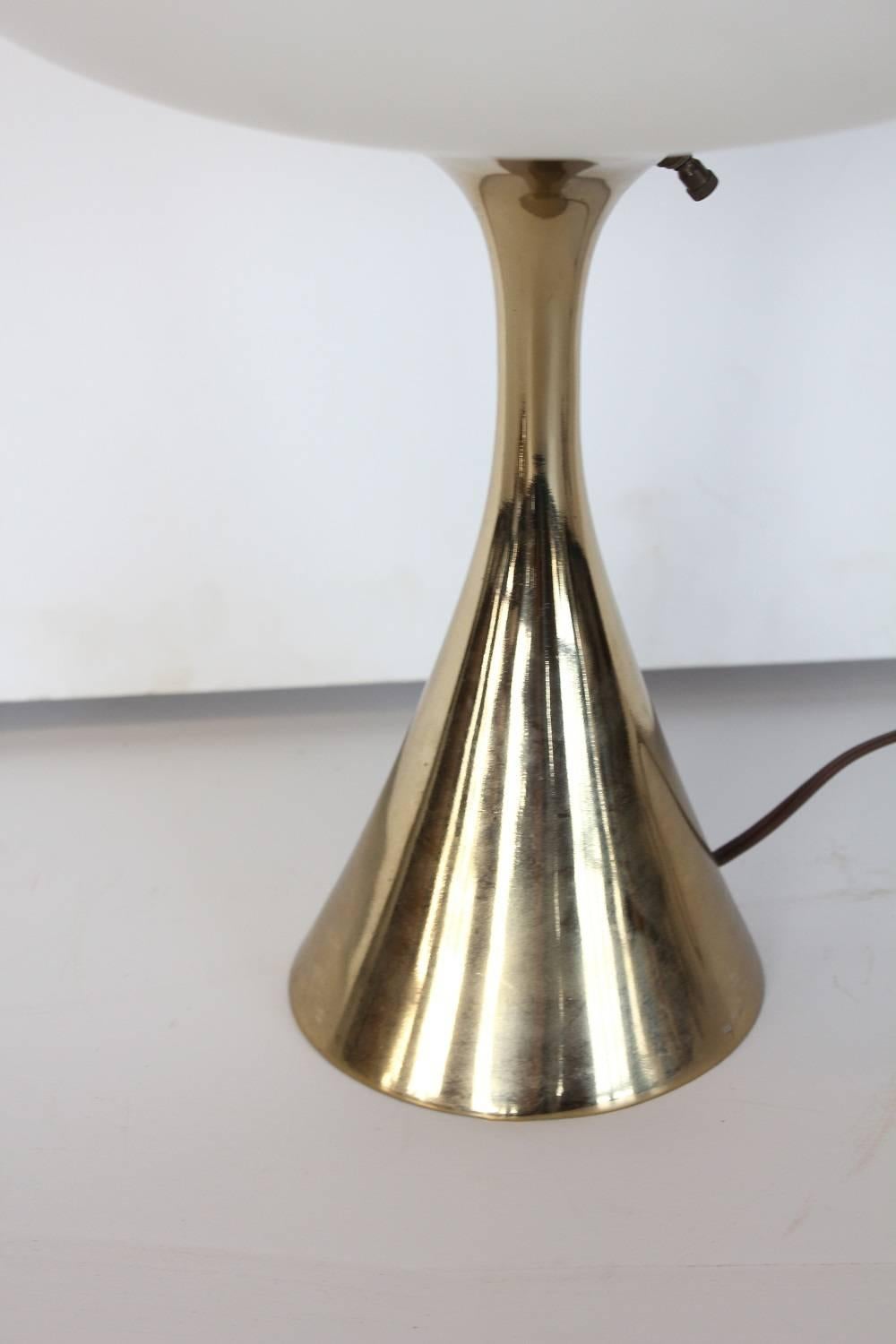Mid-Century mushroom brass lamp with blown Italian glass shade by Bill Curry for Laurel Co.