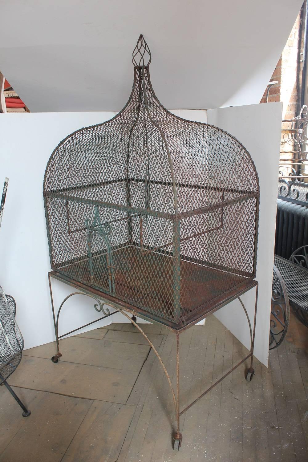 19th century freestanding French bird cage with original stand.