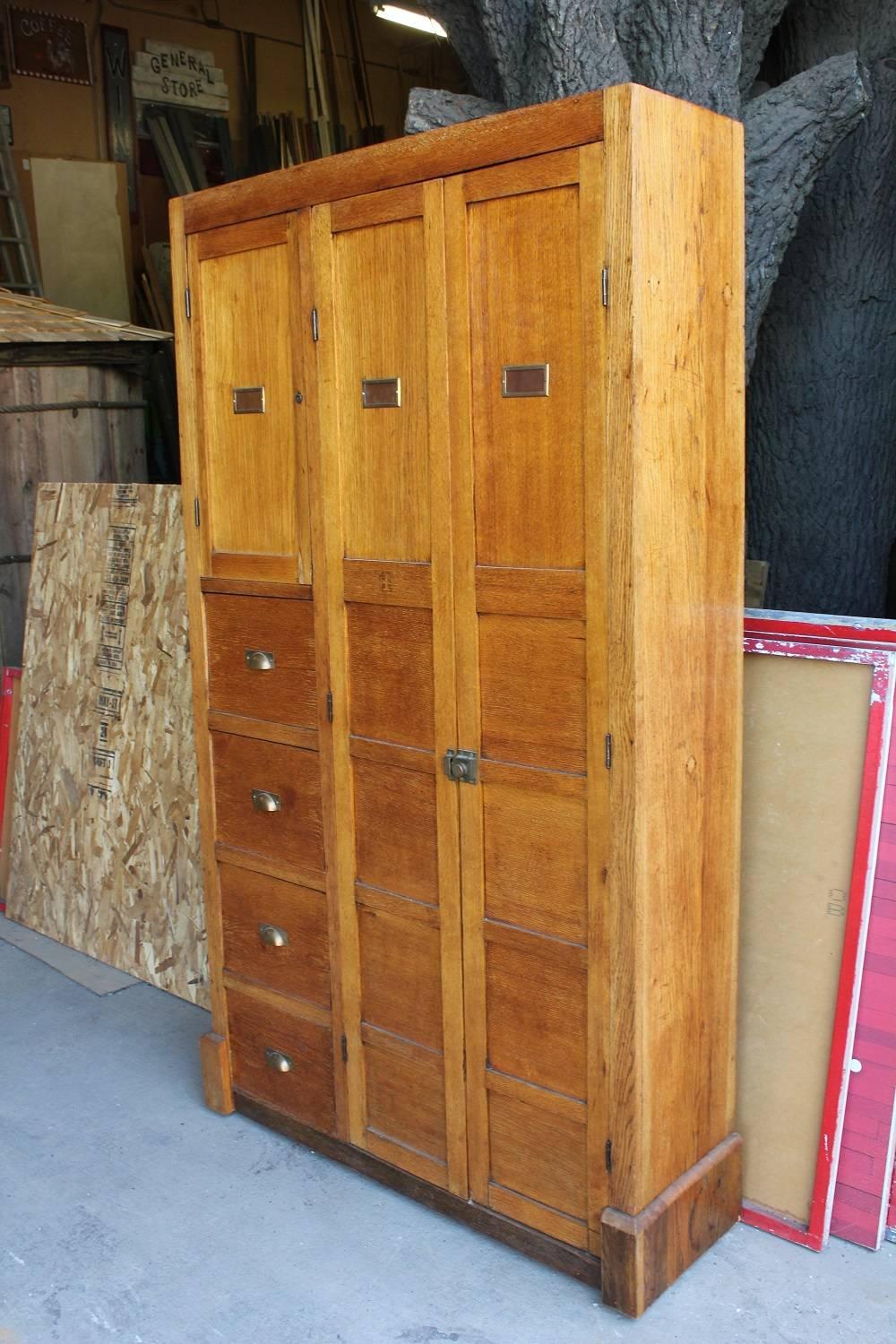 Antique American school oak locker.