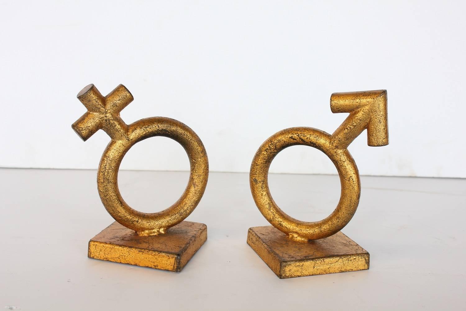 Midcentury gold leaf cast iron bookends.