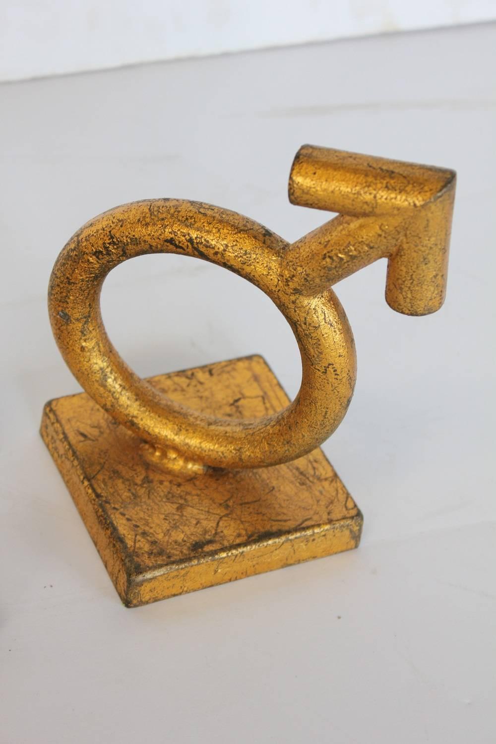 Mid-Century Modern Midcentury Gold Leaf Cast Iron Bookends For Sale