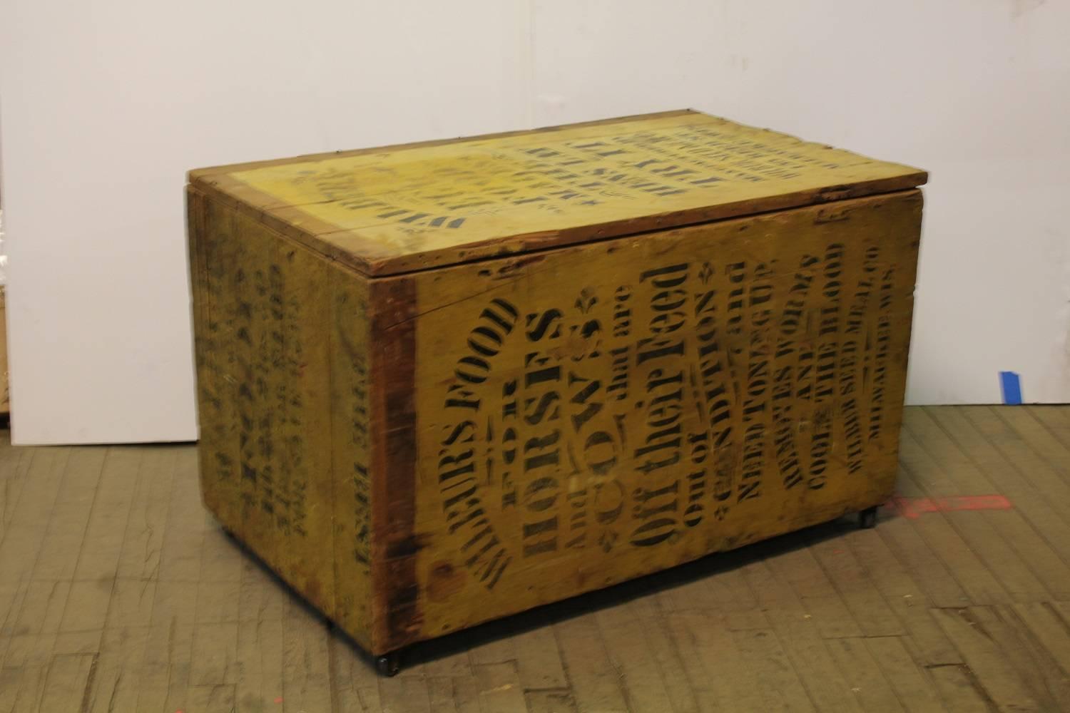 Early 19th Century 1800s Folk Art Hand Stenciled Advertising Cabinet/Trunk