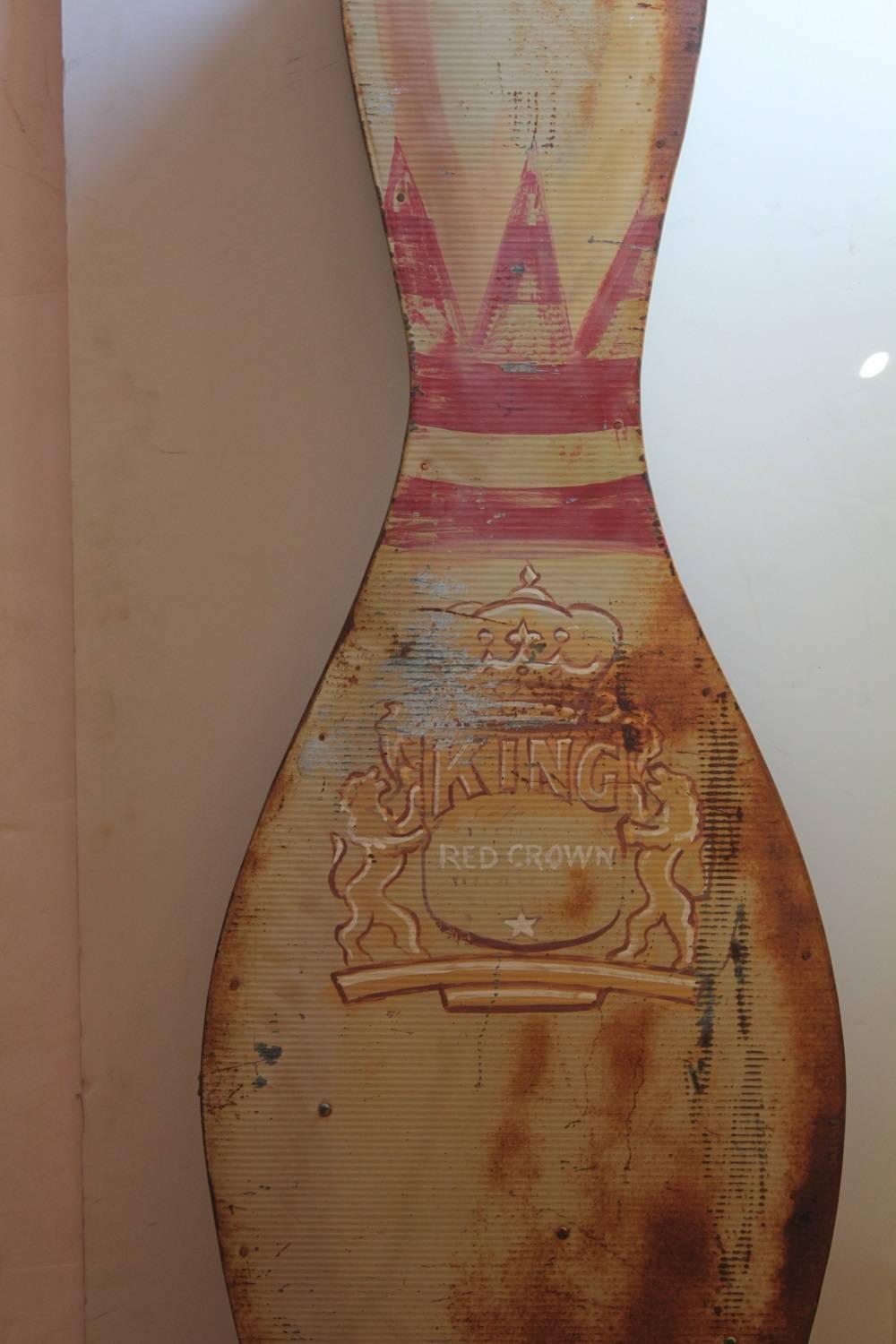 American 1950s King Brunswick Red Crown Bowling Pin Double-Sided Sign