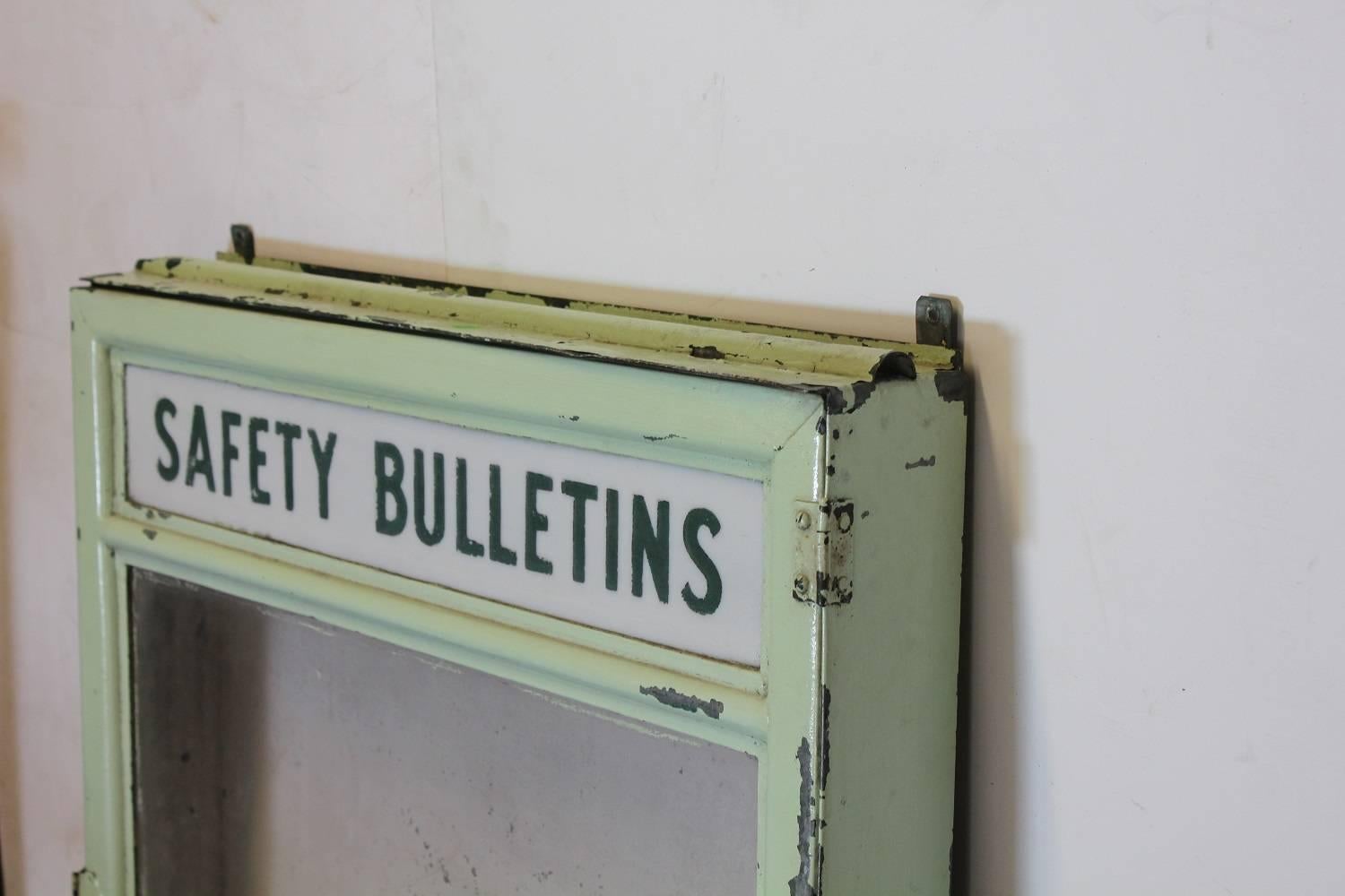 1930s safety bulletins message shadow box with original milk glass sign.