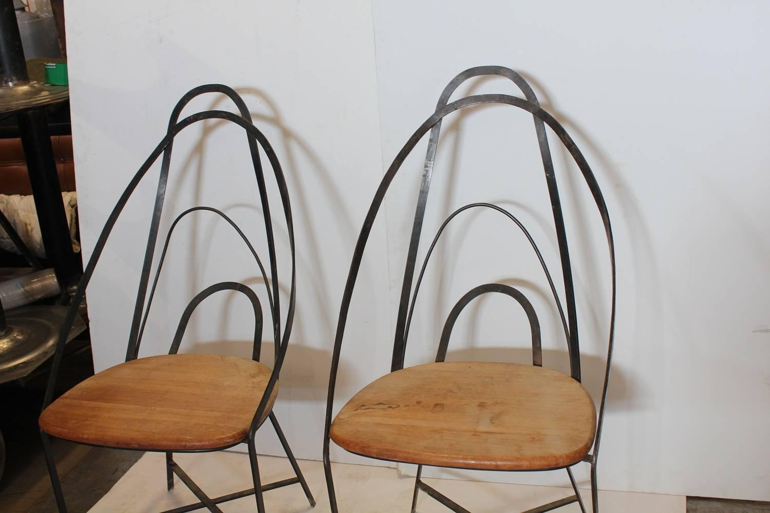 Mid Century French Handmade Iron Chairs In Good Condition For Sale In Chicago, IL